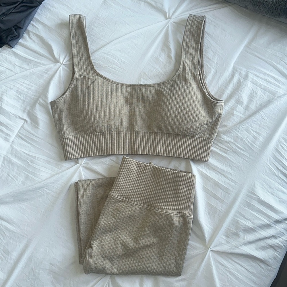 Tan Ribbed Two-Piece Set